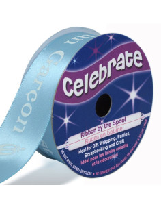 Ruban satin Celebrate bleu ciel imprimé garçon - 25 mm x 3 mètres