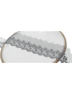 Dentelle broderie fleurs sur tulle - Gris