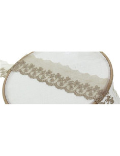 Dentelle broderie fleurs sur tulle - Beige