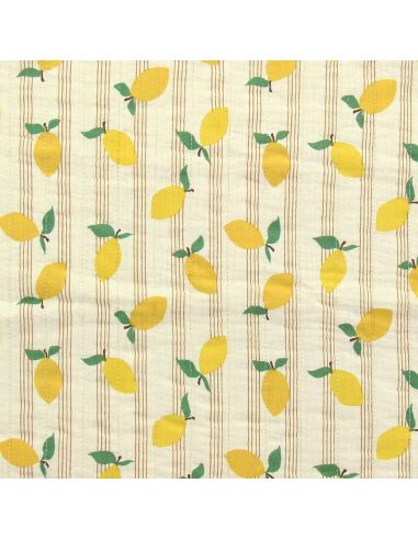 Tissu coton matelassé double face Adva - Écru et mangue