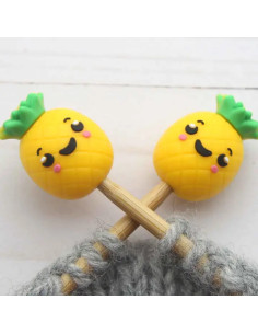 Bouchons stoppeurs de mailles pour aiguilles à tricoter - Ananas joyeux
