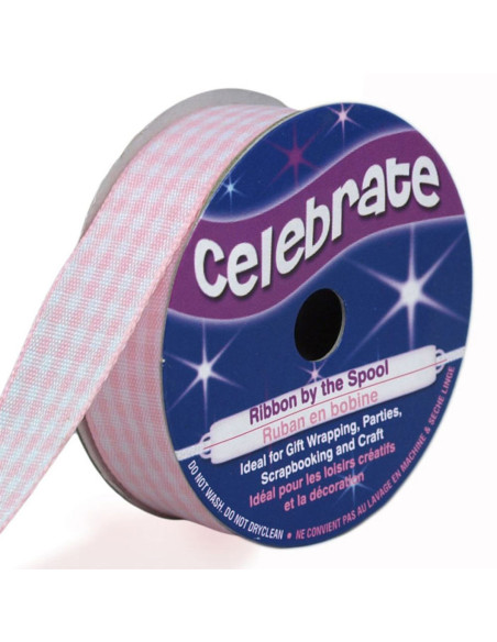 Ruban Vichy Celebrate rose - 15 mm x 4 mètres