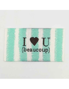Lot de 5 étiquettes tissées à coudre I Love You 2