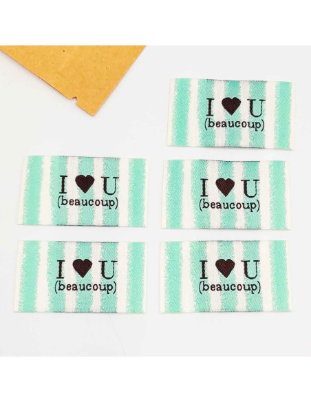 Lot de 5 étiquettes tissées à coudre I Love You