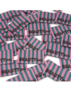 Lot de 5 étiquettes tissées à coudre BEAUTY(ful) rayures vert rose