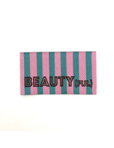 Lot de 5 étiquettes tissées à coudre BEAUTY(ful) rayures vert rose 2