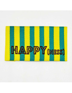 Lot de 5 étiquettes tissées à coudre HAPPY(ness) rayures jaune vert 2