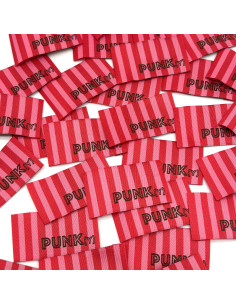 Lot de 5 étiquettes tissées à coudre PUNK(y) rayures roses