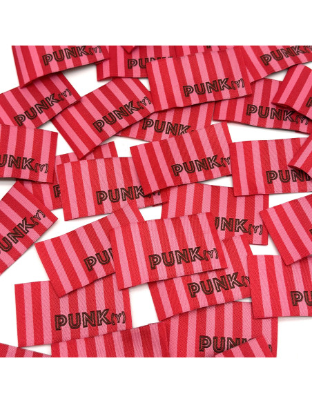 Lot de 5 étiquettes tissées à coudre PUNK(y) rayures roses