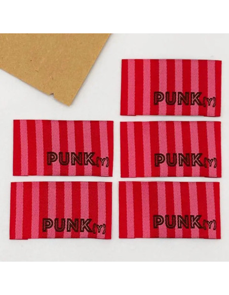 Lot de 5 étiquettes tissées à coudre PUNK(y) rayures roses