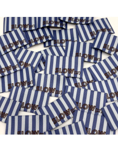 Lot de 5 étiquettes tissées à coudre SLOW(ly) rayures bleues