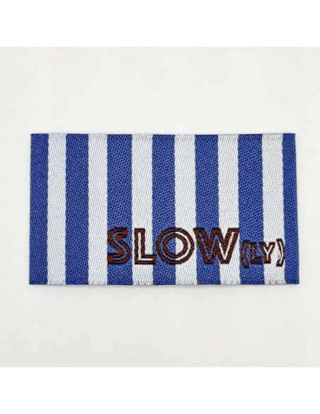 Lot de 5 étiquettes tissées à coudre SLOW(ly) rayures bleues