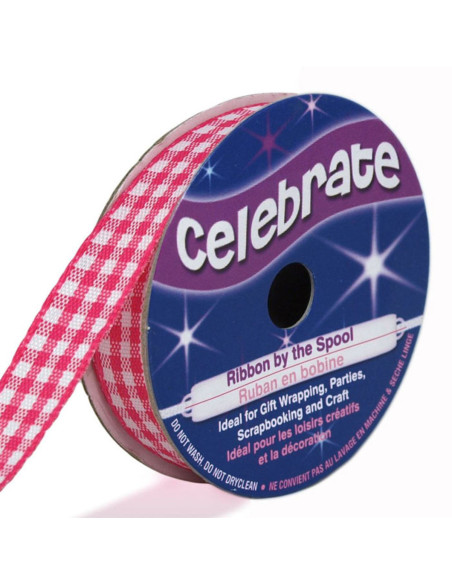 Ruban Vichy Celebrate fushia -15 mm x 4 mètres