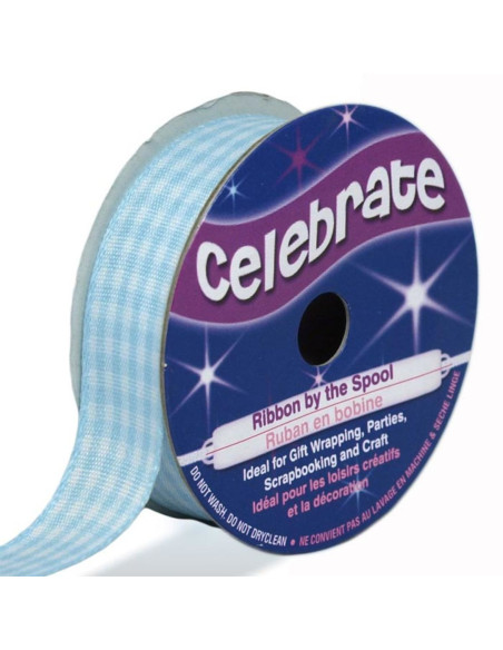 Ruban Vichy Celebrate bleu ciel - 15 mm x 4 mètres