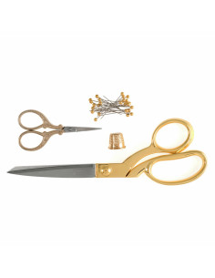 Coffret ciseaux de couture et à broder, dé et épingles - Or 2