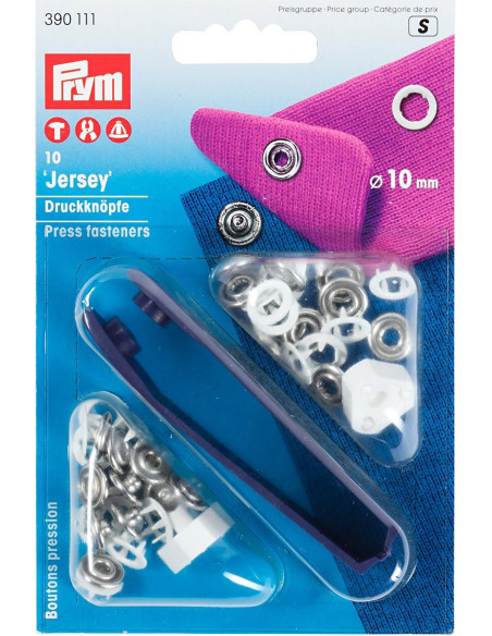 Boite de 10 boutons pression jersey Blanc avec outil 10 mm