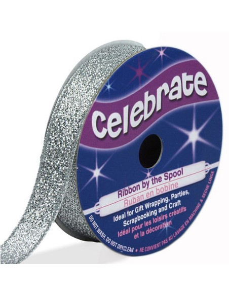 Ruban métallisé Celebrate argent - 13 mm x 5 mètres
