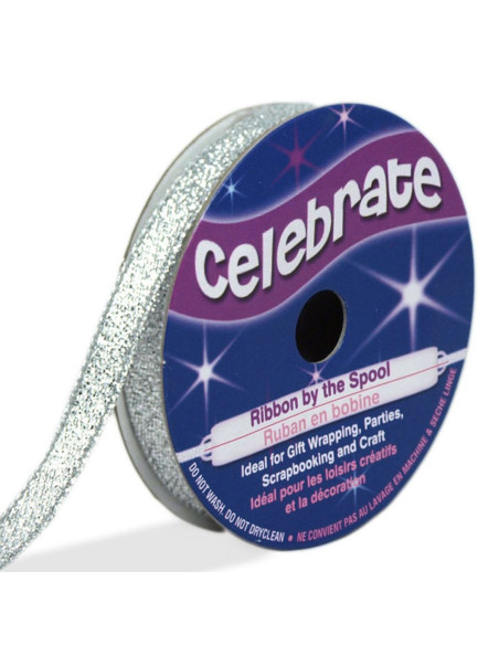 Ruban métallisé Celebrate argent - 7 mm x 6 mètres
