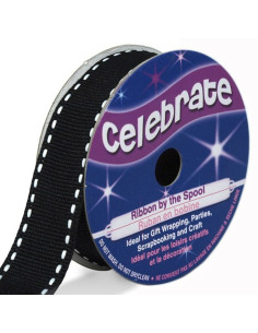 Ruban gros grain Celebrate noir pointillés - 15 mm x 4 m