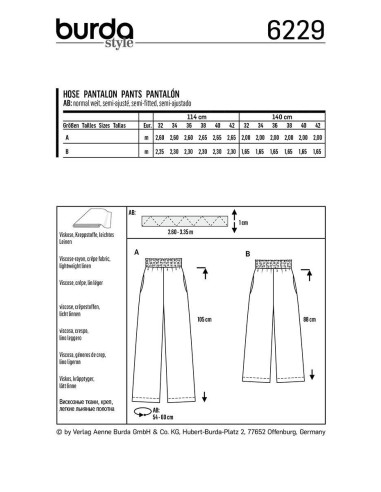 Patron de pantalon - Burda 6229