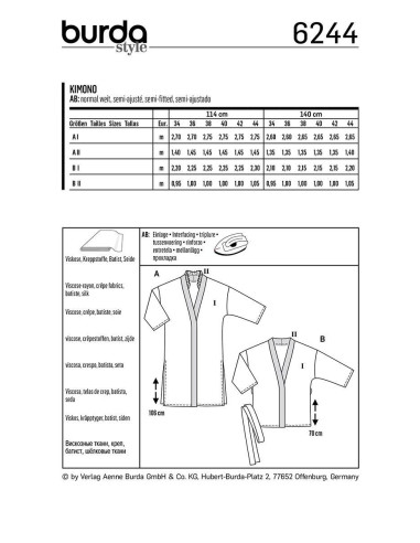 Patron de kimono - Burda 6244