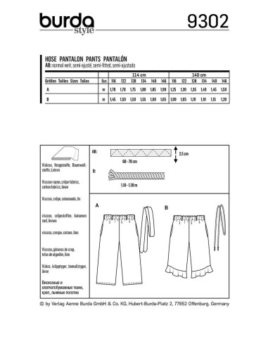 Patron de pantalon - Burda 9302