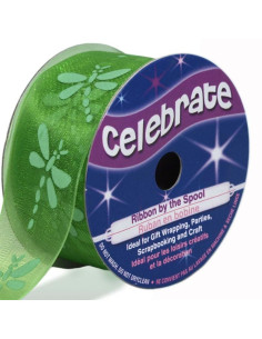 Ruban organza Celebrate libellule verte - 25 mm x 3 m