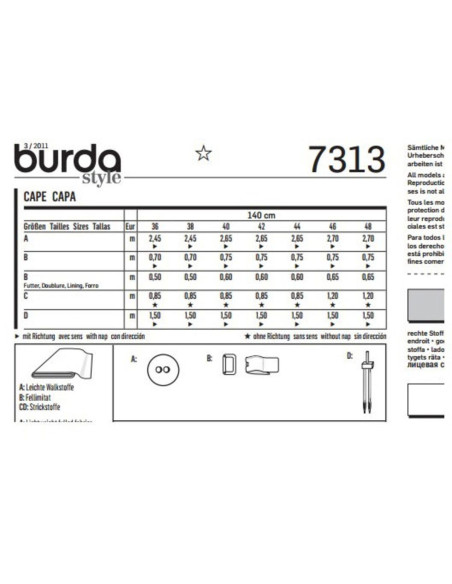 Patron de cape - Burda 7313