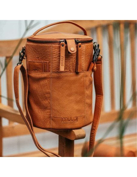 Sac de rangement en cuir pour le tricot Muud Saturn XL - Whisky