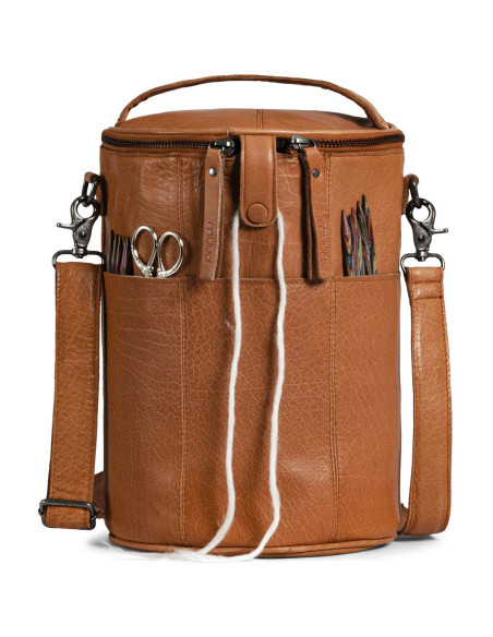 Sac de rangement en cuir pour le tricot Muud Saturn XL - Whisky