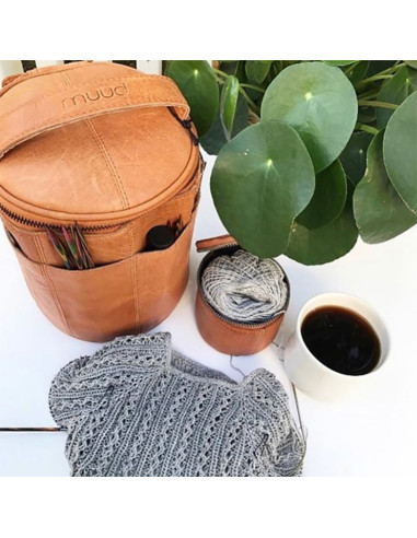 Sac de rangement en cuir pour le tricot Muud Saturn XL - Whisky