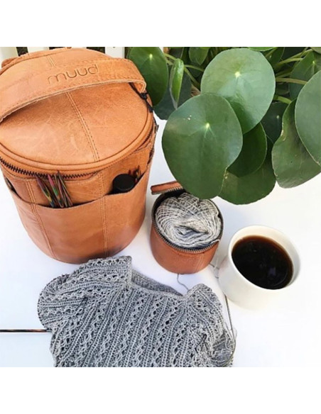 Sac de rangement en cuir pour le tricot Muud Saturn XL - Whisky