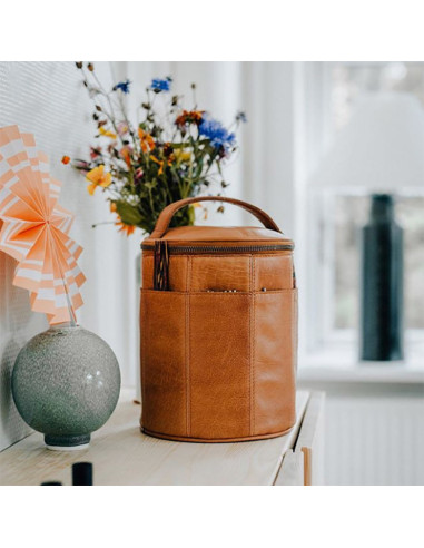 Sac de rangement en cuir pour le tricot Muud Saturn XL - Whisky