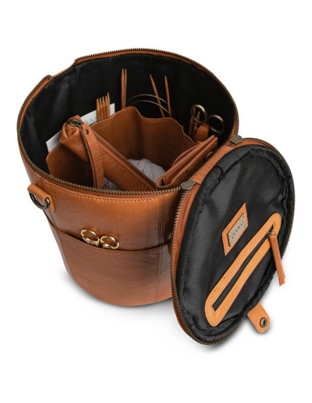 Sac de rangement en cuir pour le tricot Muud Saturn XL - Whisky