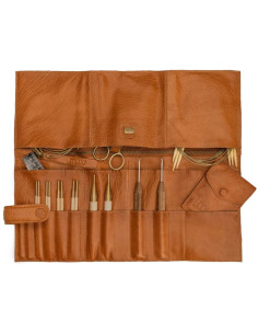 Etui de rangement en cuir pour aiguilles circulaires Muud Stockholm - Whisky 2