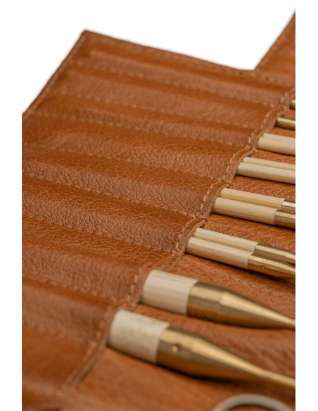 Etui de rangement en cuir pour aiguilles circulaires Muud Stockholm - Whisky