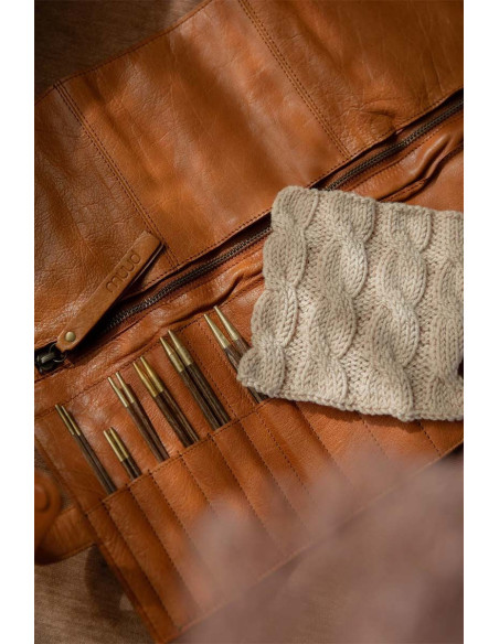 Etui de rangement en cuir pour aiguilles circulaires Muud Stockholm - Whisky