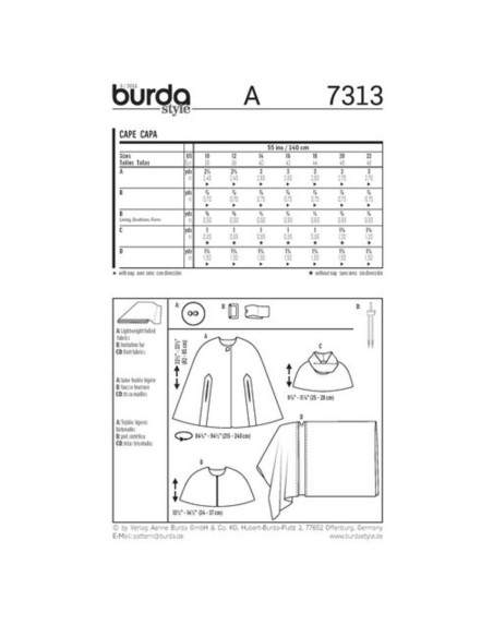 Patron de cape - Burda 7313