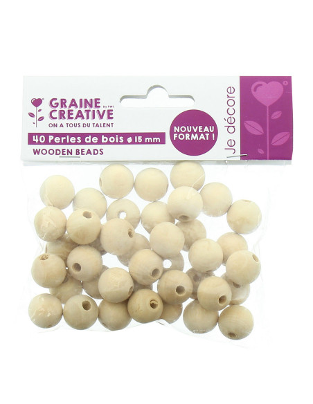 Perles en bois naturel pour macramé 15 mm