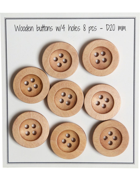 Paquet de 8 boutons en bois round groove 20 mm
