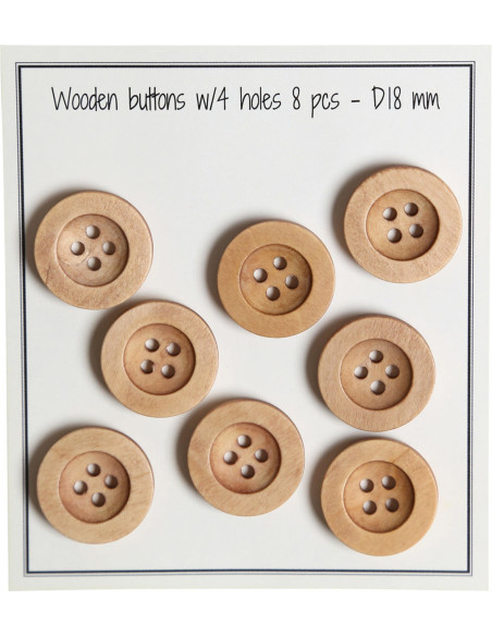 Paquet de 8 boutons en bois round groove 18 mm