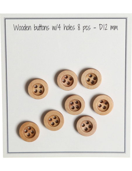 Paquet de 8 boutons en bois round groove 12 mm
