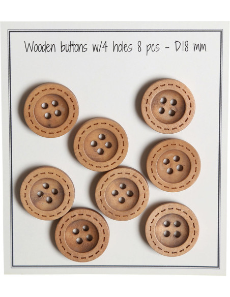 Paquet de 8 boutons en bois round groove stitches 18 mm