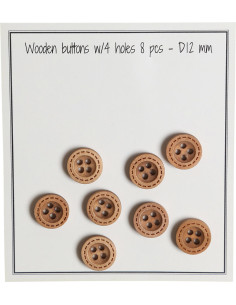 Paquet de 8 boutons en bois round groove stitches 12 mm