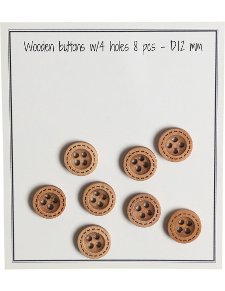 Paquet de 8 boutons en bois round groove stitches 12 mm