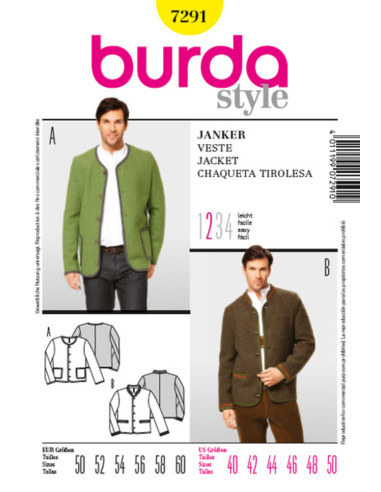 Patron de veste à boutons - Burda 7291