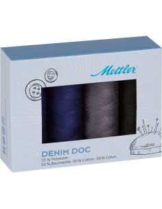 Coffret de 4 fils à coudre Denim foncé Mettler