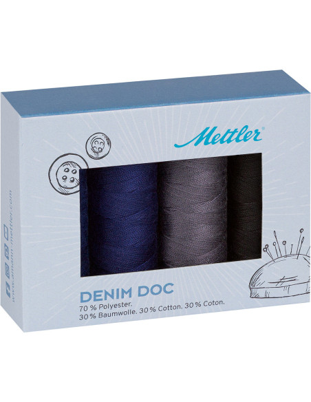 Coffret de 4 fils à coudre Denim foncé Mettler