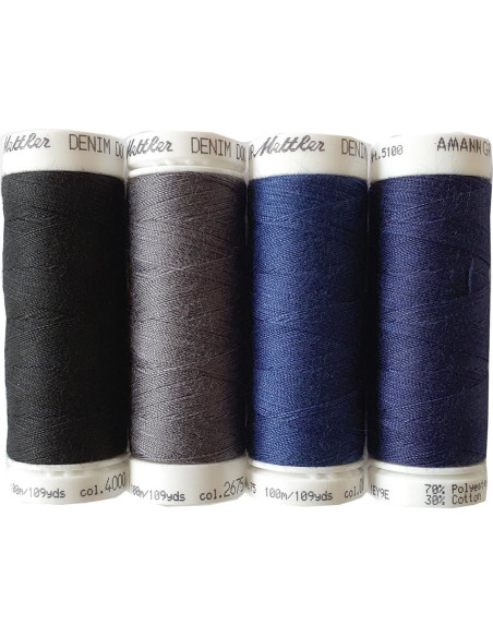 Coffret de 4 fils à coudre Denim foncé Mettler