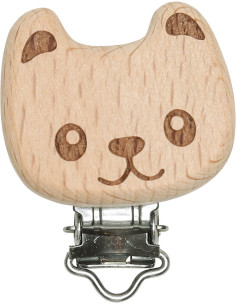 Clip attache tétine en bois - Ourson